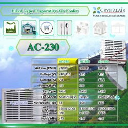CrystalAir Fixed Type Evaporative Air Cooler AC-230 Factory Warehouse Shoplot Restaurant