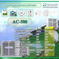 CrystalAir Fixed Type Evaporative Air Cooler AC-500 Factory Warehouse Shoplot Restaurant
