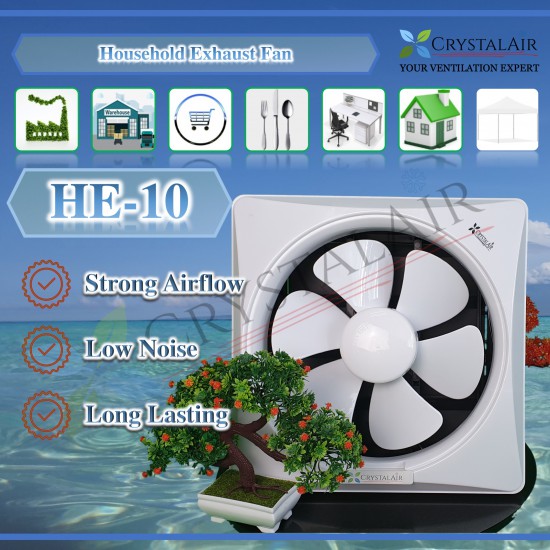 CrystalAir HouseHold Exhaust Fan Ventilator Bedroom Living Room Toilet Kitchen 10 inch 10" Ekzos Kipas